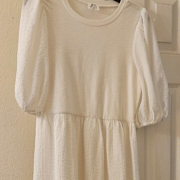 dRA Los Angeles Boho Creme Krinkle Gawzy Fun Puff Sleeve Oversize midi dress M - Picture 3 of 9